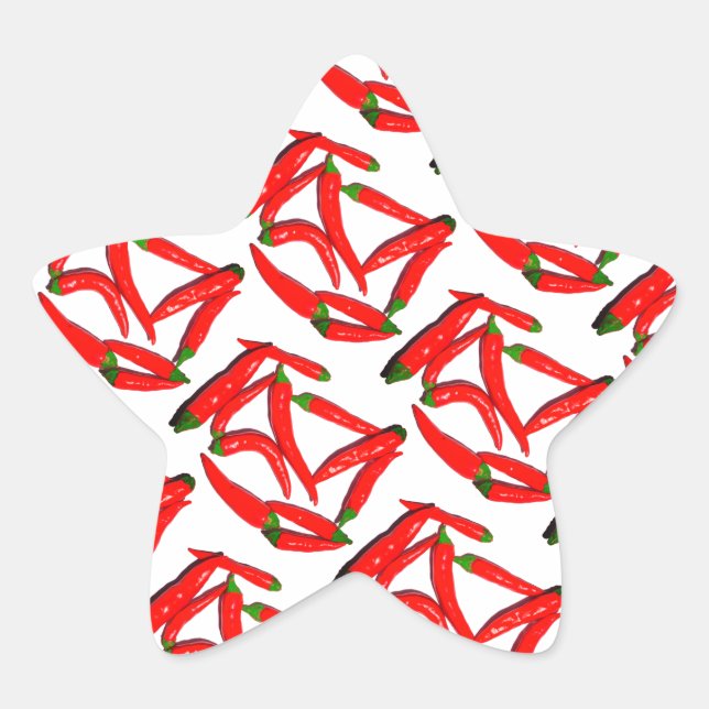 Stylish Hot Spicy Red Green Chilli Pepper Star Sticker (Front)