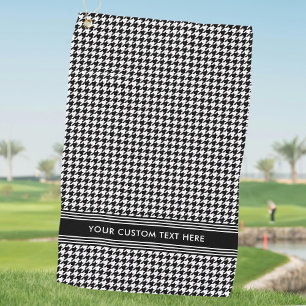 Stylish Houndstooth Pattern Name Black White Golf Towel