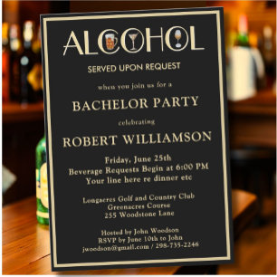 Stylish Humor Black & Gold Bachelor Party  Invitation