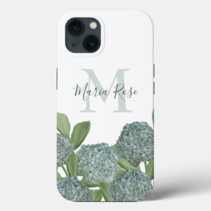 Stylish Hydrangea Floral Monogram Personalised iPhone 13 Case