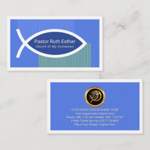 Stylish Ichthus Fish In Blue Stripe Water Business Card