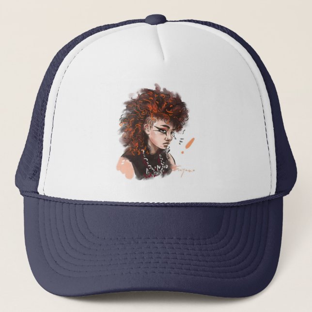 Stylish Illustrated Character Trucker Hat (Front)