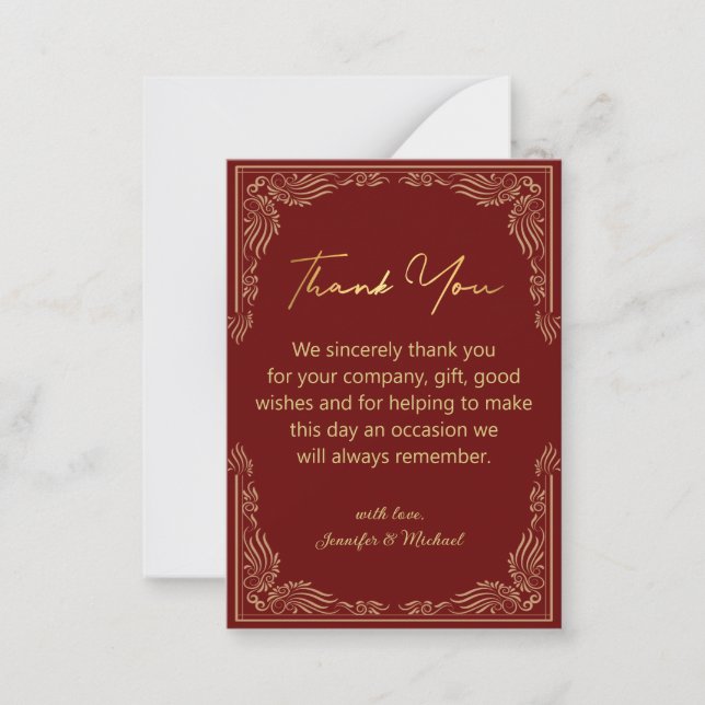 stylish indian gold red  thank you wedding   card (Front)