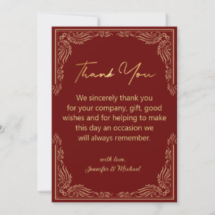 stylish indian gold red  thank you wedding   card