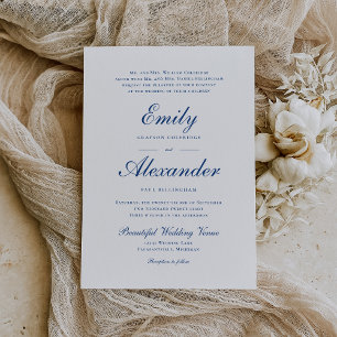 Stylish Indigo Blue Script Wedding Invitation