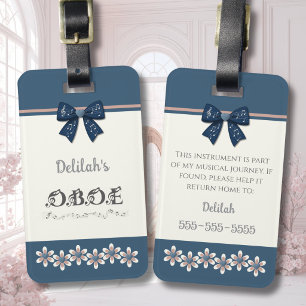 Stylish Indigo Floral Coquette Bow Oboe Music Case Luggage Tag