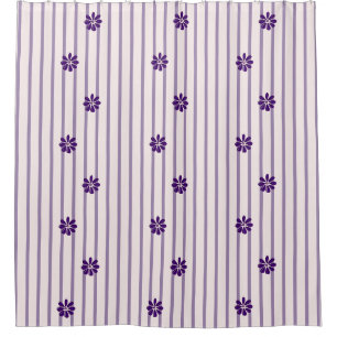 Stylish Indigo Flowers, Blush & Violet Stripes Shower Curtain