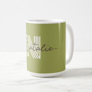 Stylish initial and script name Olive green cute Coffee Mug