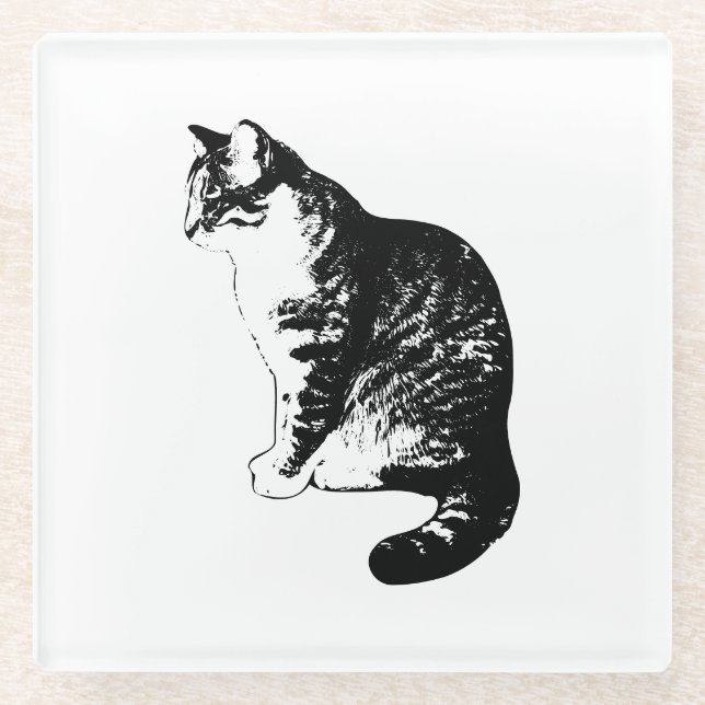 Stylish Ink Striped Tabby Cat Side Profile Coaster (Front)