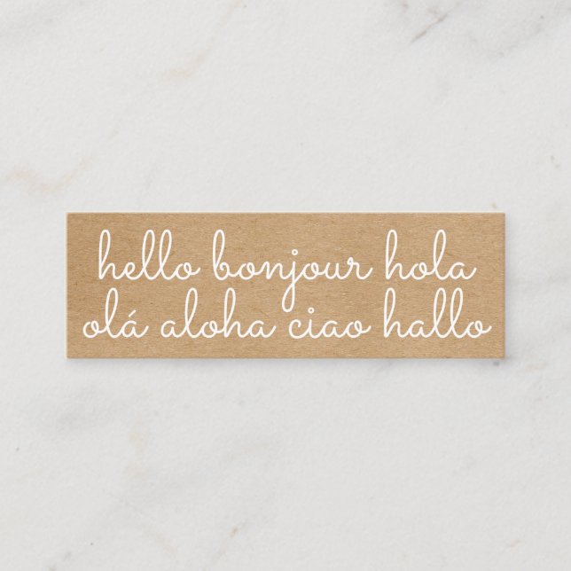 Stylish International Hello Rustic Kraft Mini Business Card (Front)