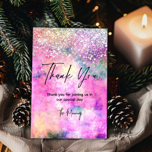 Stylish iridescent faux glitter thank you  card
