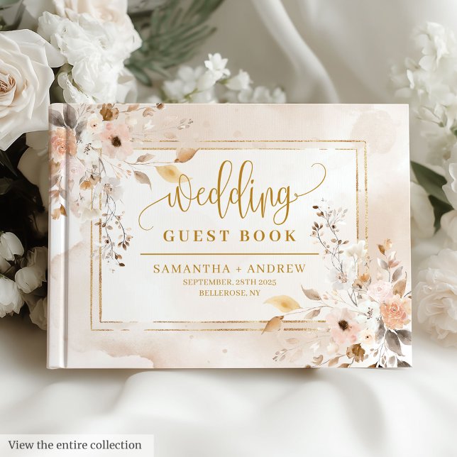 Stylish Ivory Beige Gold Autumn Wedding Guest Book (Stylish Ivory Beige Gold Autumn Wedding Guest Book)