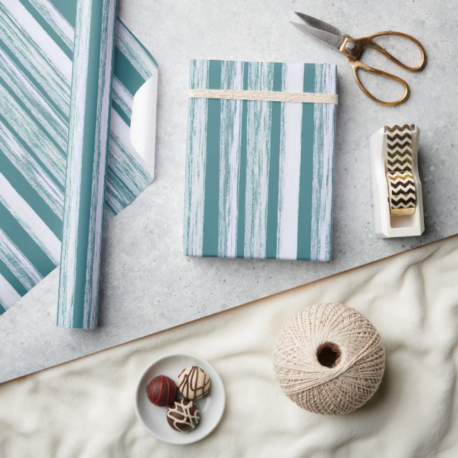 Stylish Jade Green Beach Hut Stripe Pattern  Wrapping Paper (Crafts)
