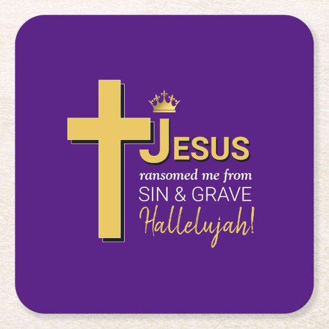 Stylish JESUS RANSOMED ME Christian Square Paper Coaster (Front)