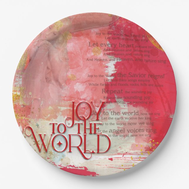 Stylish Joy To The World Lyrics Christmas Carol Paper Plate (Front)