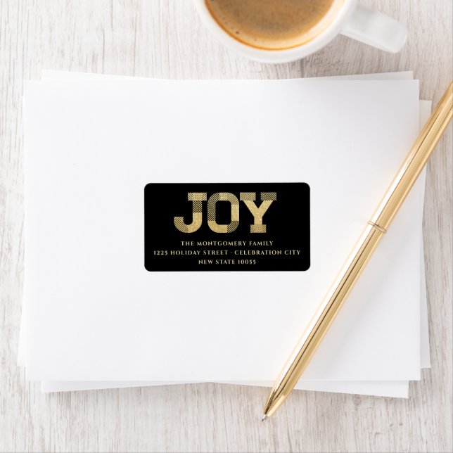 Stylish JOY Typography Block Gold Glitter Holiday Label (Insitu)
