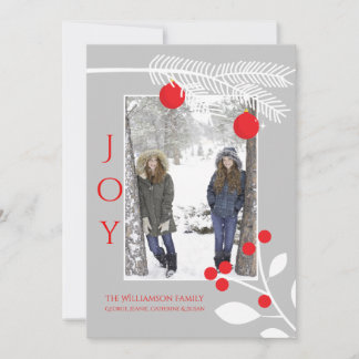 Stylish Joy with Red Berries Christmas Photo Card