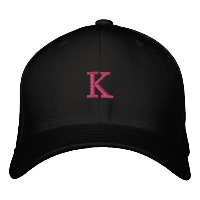 Stylish K Monogram Black Initial Classic-Hat Fit Embroidered Hat (Front)
