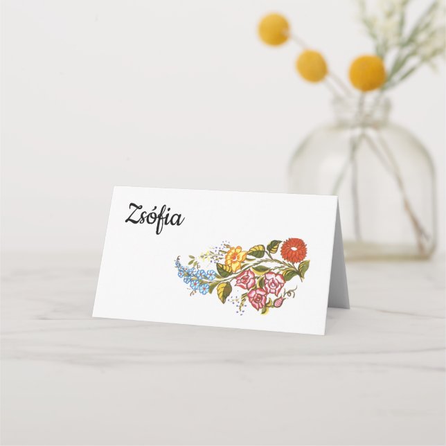 Stylish Kalocsai  flowers - add name Place Card (Front)