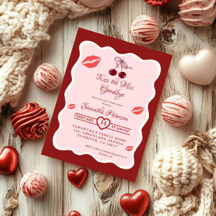 Stylish  Kiss Miss Goodbye Red Lips Bridal Shower Invitation