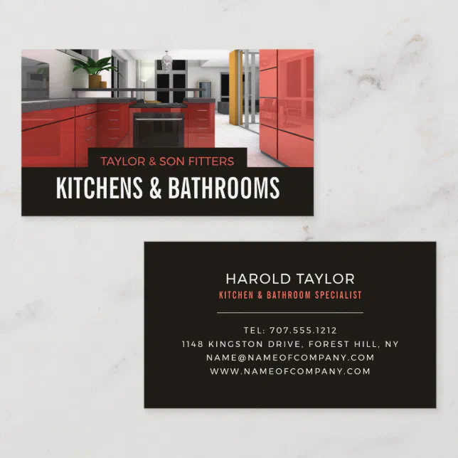 Stylish Kitchen Design, Kitchen & Bathroom Fitter Business Card | Zazzle