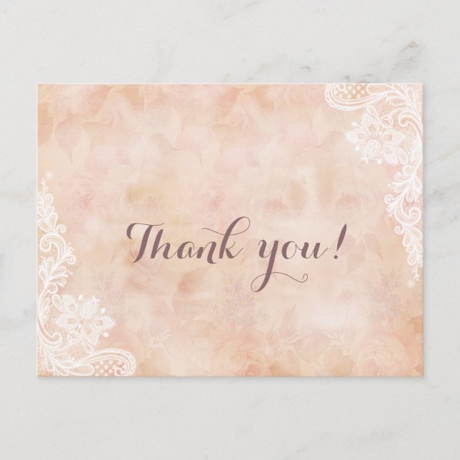 Stylish Lace Roses Old Paper Wedding Thank you Postcard (Front)