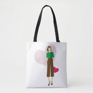 Stylish Lady & Heart T-Shirt – Modern Feminine Art Tote Bag