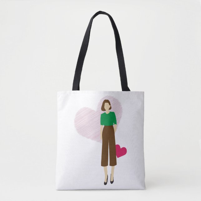 Stylish Lady & Heart T-Shirt – Modern Feminine Art Tote Bag (Front)