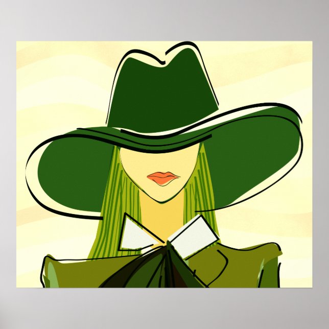 Stylish lady in green with hat fashion poster (Front)