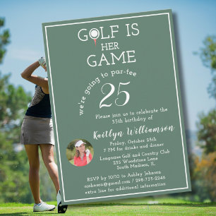 Stylish Lady's Golf Photo 25th Birthday Party Invitation