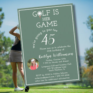 Stylish Lady's Golf Photo 45th Birthday Party Invitation