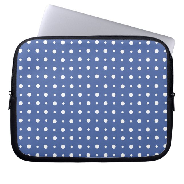 Stylish Laptop Sleeve, Dark Blue Polka Dots Laptop Sleeve (Front)