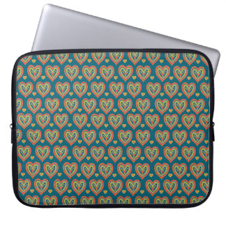 Stylish Laptop Sleeve, Red Hearts on Dark Teal Laptop Sleeve