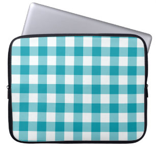Stylish Laptop Sleeve, Teal Check Gingham Pattern Sleeve