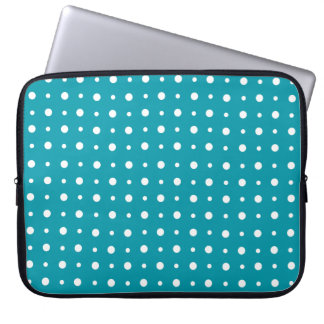 Stylish Laptop Sleeve, White Polka Dots, Teal Sleeve