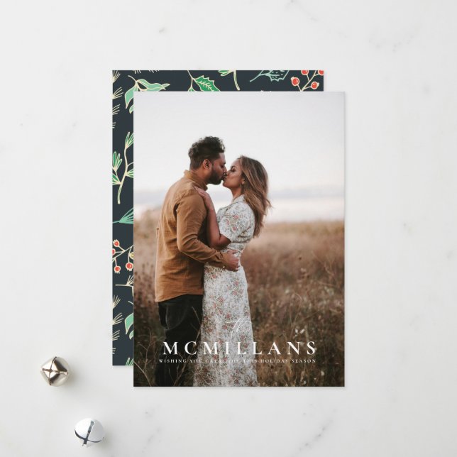 Stylish Last Name Holiday Pattern Christmas Card (Front/Back In Situ)