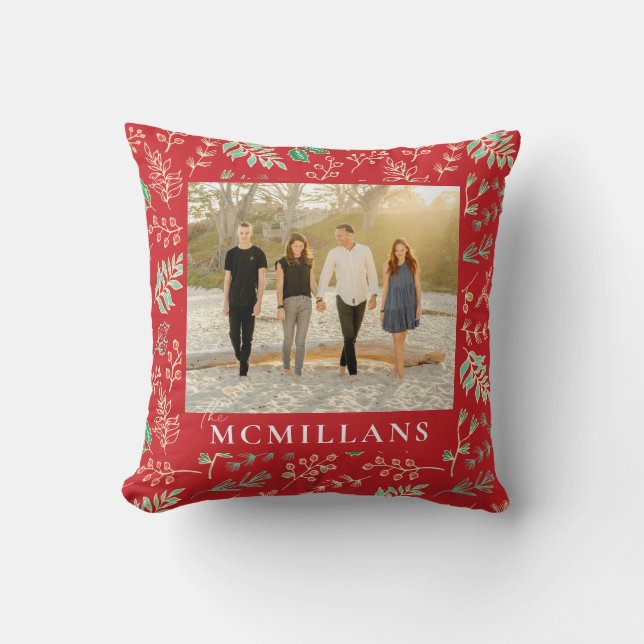 Stylish Last Name Holiday Pattern Christmas Cushion (Front)