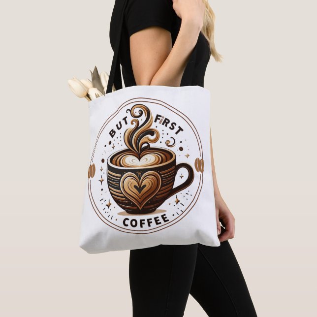 Stylish Latte Art Tote Bag for Coffee Lovers (Close Up)