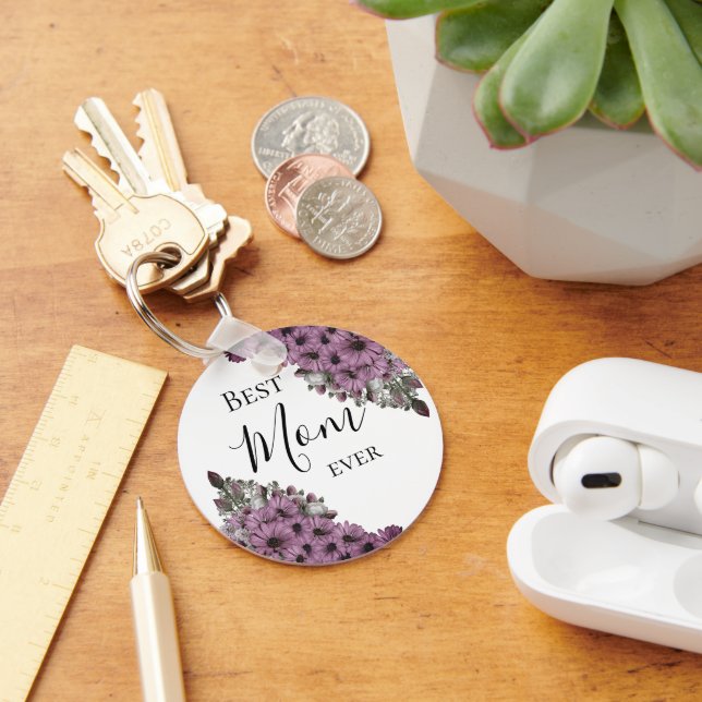 Stylish Lavender Floral Best Mum Ever     Key Ring (Desk)