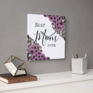Stylish Lavender Floral Best Mum Ever Square Wall Clock