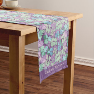 Stylish Lavender Teal Foliage Leaves Pattern Short Table Runner