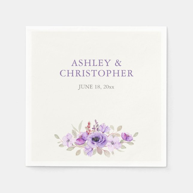 Stylish Lavender Watercolor Floral Bouquet Wedding Napkin (Front)