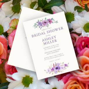 Stylish Lavender Watercolor Floral Bridal Shower Invitation