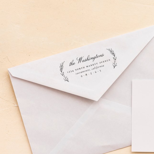 Stylish Leaves Calligraphy Family Return Address Rubber Stamp (Creator Uploaded)