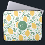 Stylish Lemon Citrus Yellow Green Leaves Monogram Laptop Sleeve<br><div class="desc">Cute Colorful Rustic Lemon Citrus Yellow Green White Chic Summer Tropical Greenery Leaves Fruit Pattern Laptop Sleeve</div>