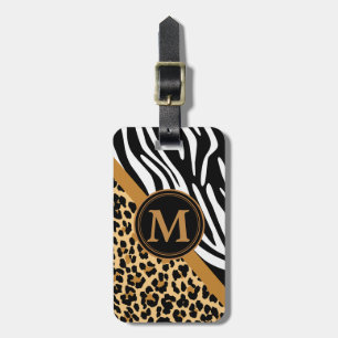 Stylish Leopard and Zebra Print Custom Monogram Luggage Tag