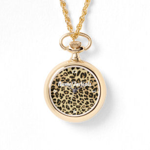 Stylish Leopard Animal Print Monogrammed Watch