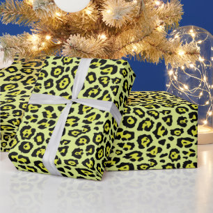 Stylish leopard animal print neon chartreuse green wrapping paper