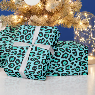 Stylish leopard animal print pattern fun aqua blue wrapping paper