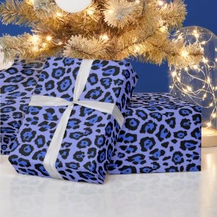 Stylish leopard animal print pattern fun blue wrapping paper